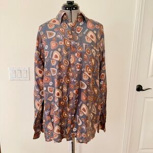 Vtg Men's Sooth 100% Silk Abstract Casual Button Up Pocket Long Sleeve Shirt L